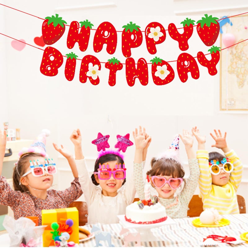 MEETINGU Strawberry Happy Birthday Banner  Strawberry Themed Birthday Party Decoration  Berry Sweet Girl Party Decoration - Image 5